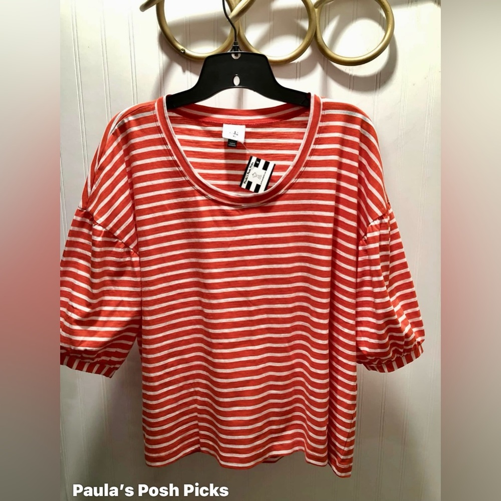 CAbi #5984 Orange & White Striped Poolside Tee